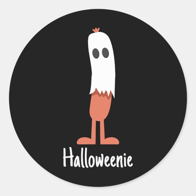 Sticker Rond Ghost Hot Dog Halloweenie Costume Amusant Nourritu (Devant)