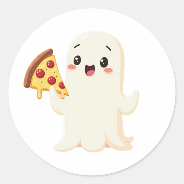 Sticker Rond Ghost Kawaii avec pizza (Devant)