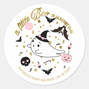 Sticker Rond Ghost Little Boo Halloween Baby shower fille