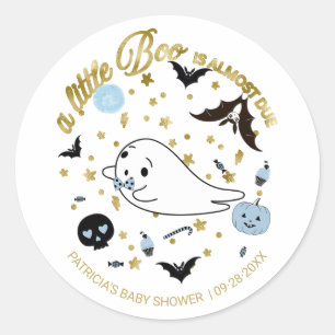 Sticker Rond Ghost Little Boo Halloween Baby shower garçon