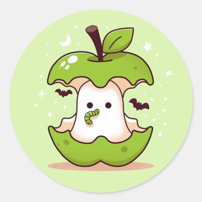 Sticker Rond Ghost mignon et Halloween vert pomme (Devant)