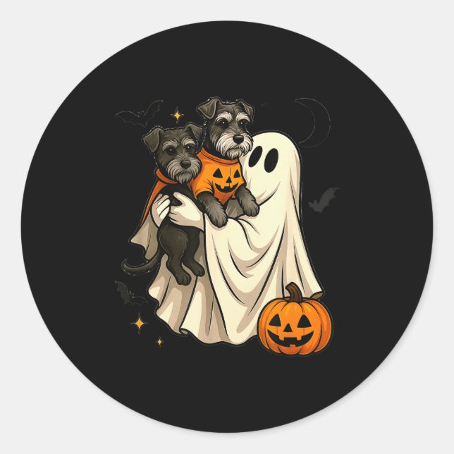 Sticker Rond Ghost Miniature Schnauzer Dog Halloween  (Devant)