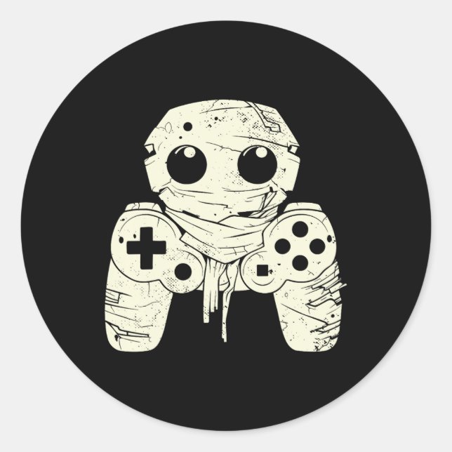 Sticker Rond Ghost Mummy Gaming Controller Halloween Gamer Coût (Devant)