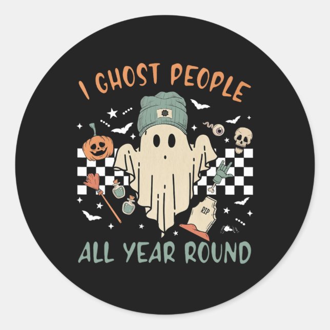 Sticker Rond Ghost People Toute L'Année Retro Halloween Ghost (Devant)