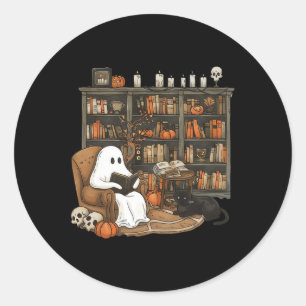 Sticker Rond Ghost Reading Livres Librairie Enseignant Hallowee