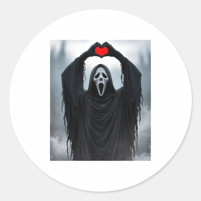 Sticker Rond Ghost Red Heart Hands Y Face Halloween Valentines  (Devant)