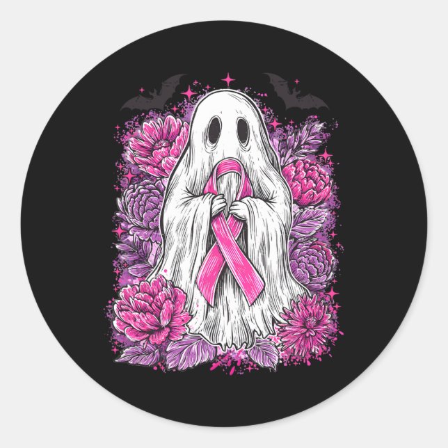 Sticker Rond Ghost Ribbon Sensibilisation au cancer du sein Hal (Devant)