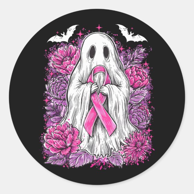 Sticker Rond Ghost Ribbon Sensibilisation au cancer du sein Hal (Devant)
