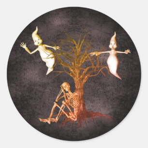 Sticker Rond Ghosts Skeleton Halloween drôle
