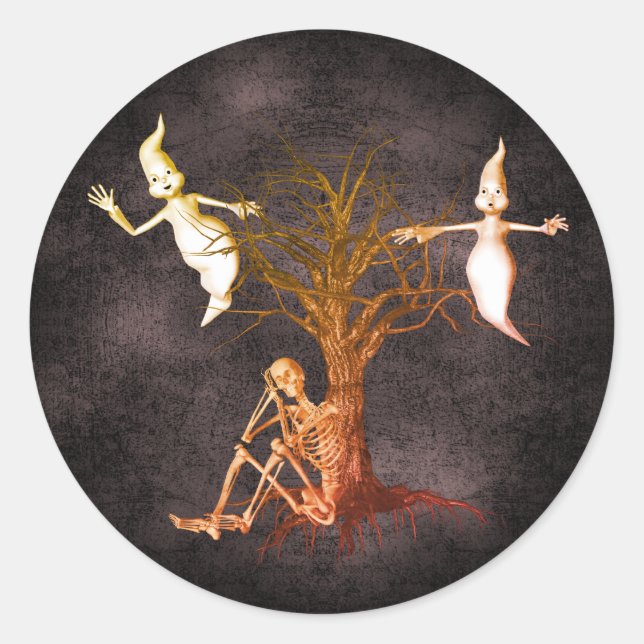 Sticker Rond Ghosts Skeleton Halloween drôle (Devant)