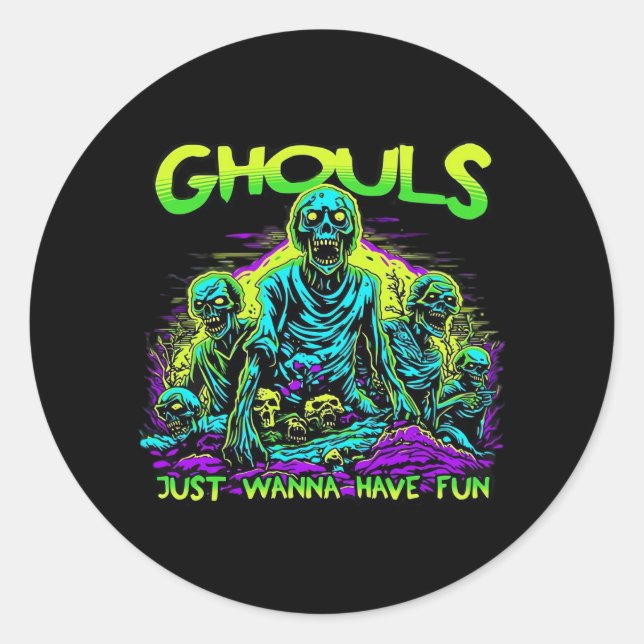 Sticker Rond Ghouls veut juste s'amuser - Halloween Sloth Desig (Devant)