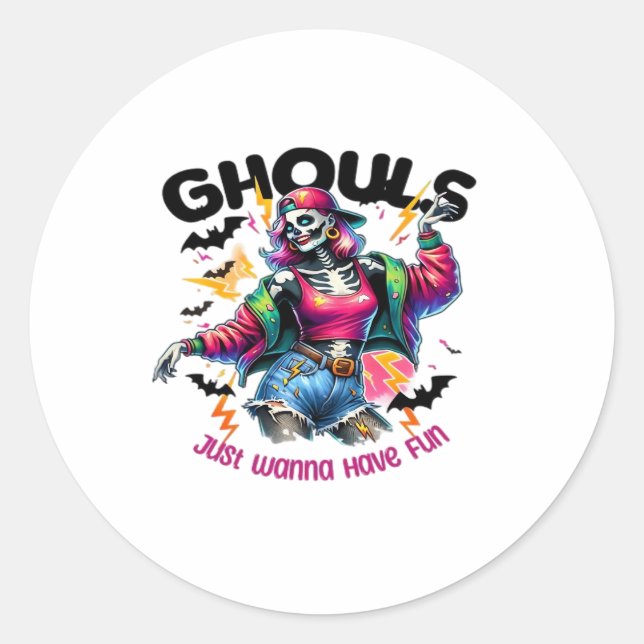 Sticker Rond Ghouls veut juste s'amuser Halloween Vibes (Devant)