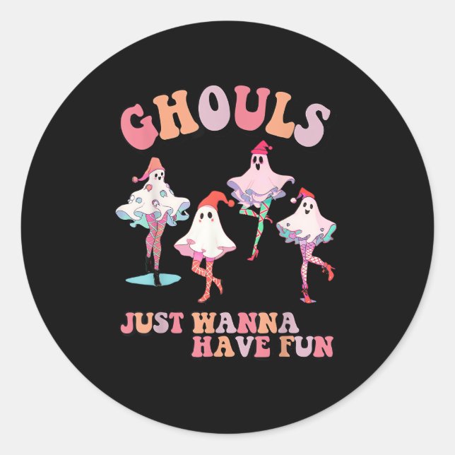 Sticker Rond Ghouls veut juste s'amuser Retro Halloween Christm (Devant)