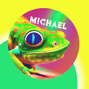 Sticker Rond Giant Day Gecko Coloré Lizard Lover Fun Reptile