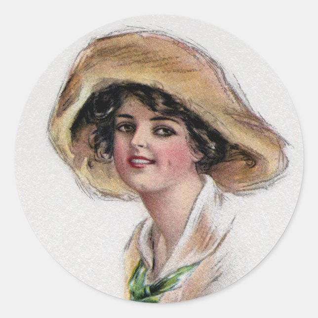 Sticker Rond Gibson Girl en Casquette et Cravate verte (Devant)