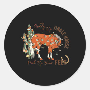 Sticker Rond Giddy Up Jingle Horse Ramassez Vos Pieds Cactus Va