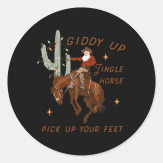Sticker Rond Giddy Up Jingle Horse Ramassez Vos Pieds Vache