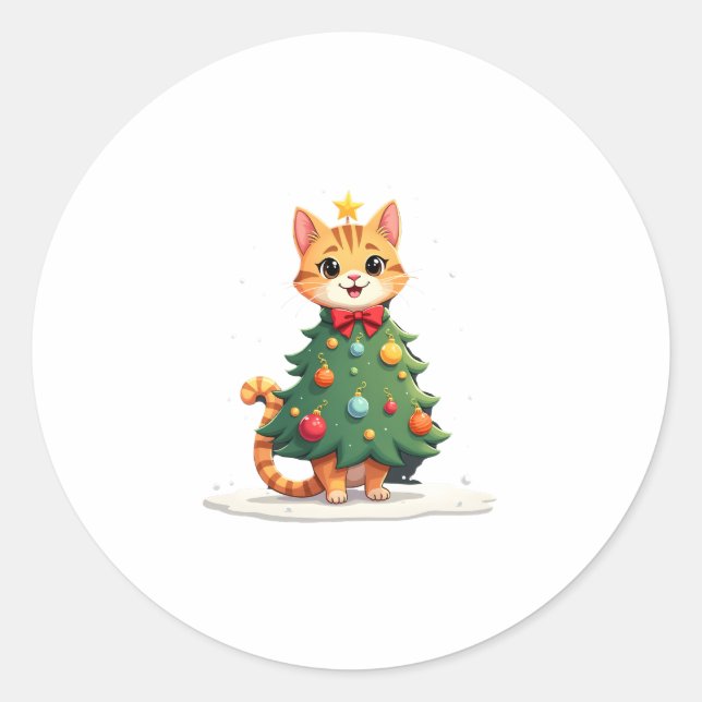 Sticker Rond Gingembre Chat Noël Arbre mignonne Noël Filles Enf (Devant)