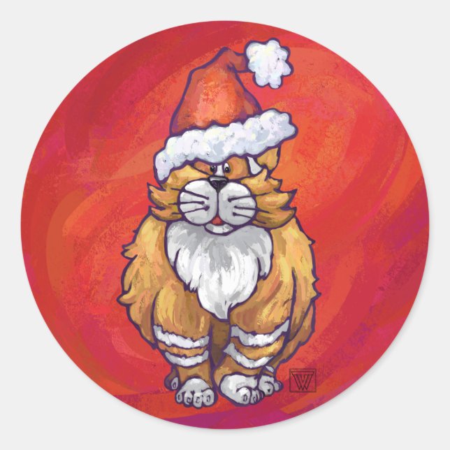 Sticker Rond Ginger Chat Noël Sur Rouge (Devant)