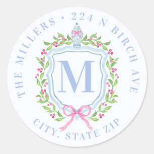 Sticker Rond Ginger Jar & Christmas Berries Monogramme Adresse