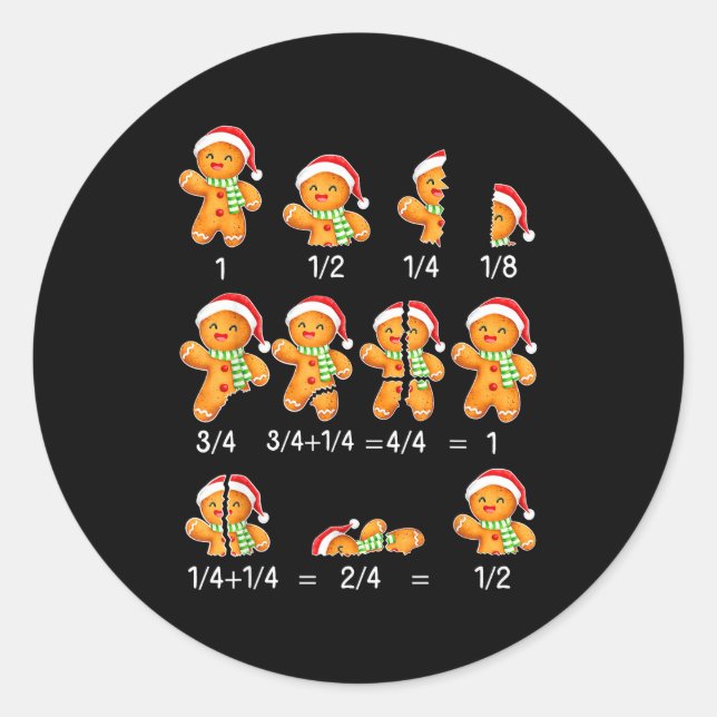 Sticker Rond Gingerbread Cookie Santa Hat Fraction Math Teacher (Devant)