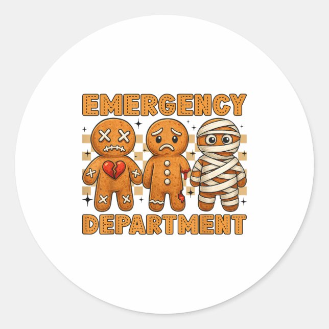 Sticker Rond Gingerbread Emergency Department Christmas Nurse D (Devant)