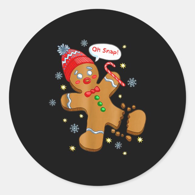 Sticker Rond Gingerbread Man Cookie Ugly Sweater Oh Snap Christ (Devant)