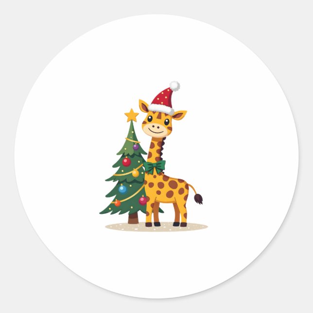 Sticker Rond Gingerbread Man Giraffe Santa Hat Christmas Tree T (Devant)