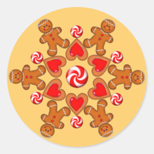 Sticker Rond GINGERBREAD MAN & HEARTS par SHARON SHARPE