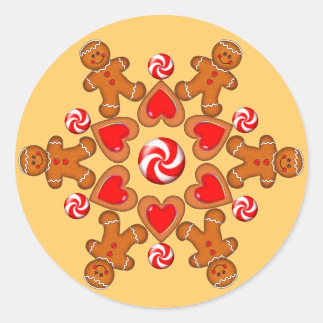 Sticker Rond GINGERBREAD MAN & HEARTS par SHARON SHARPE (Devant)