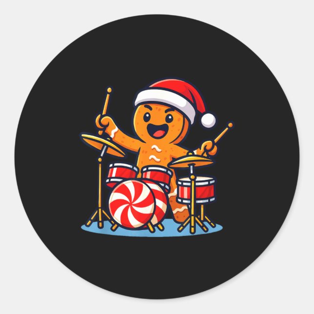 Sticker Rond Gingerbread Man Playing Drums  (Devant)
