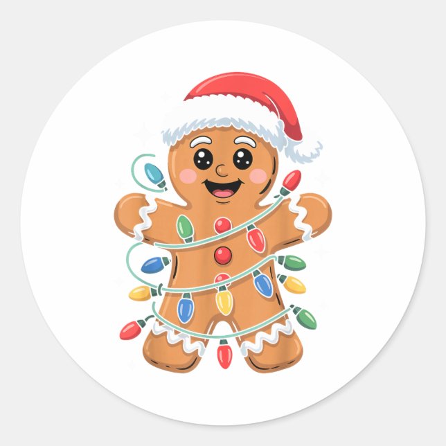 Sticker Rond Gingerbread Man Tangled Christmas Lights  (Devant)