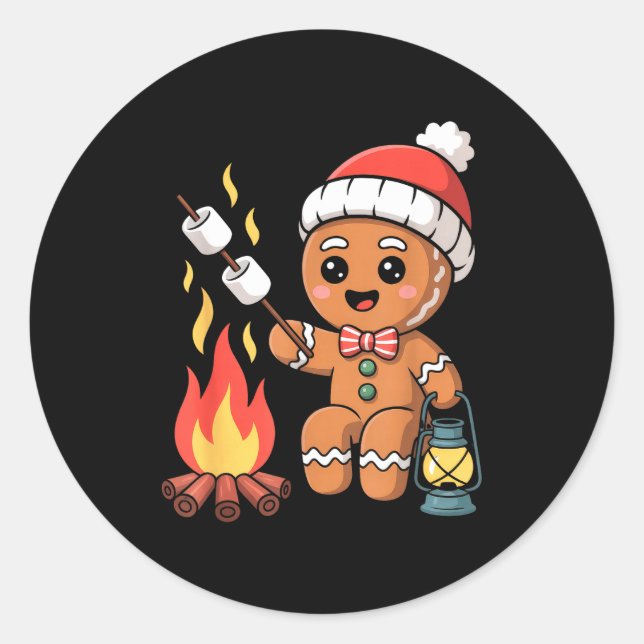 Sticker Rond Gingerbread Marshmallow Roaster Camng Christmas  (Devant)