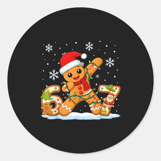 Sticker Rond Gingerbread Six Seven 67 Meme 6 7 Funny Christmas  (Devant)