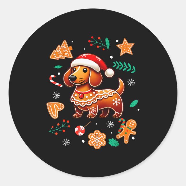 Sticker Rond Gingerbread Weiner Dog Lover Dachshund Christmas C (Devant)