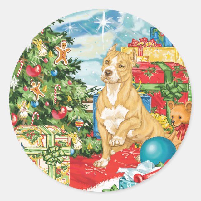 Sticker Rond Gingerbread Wings Pit Bull Terrier Art de Noël (Devant)