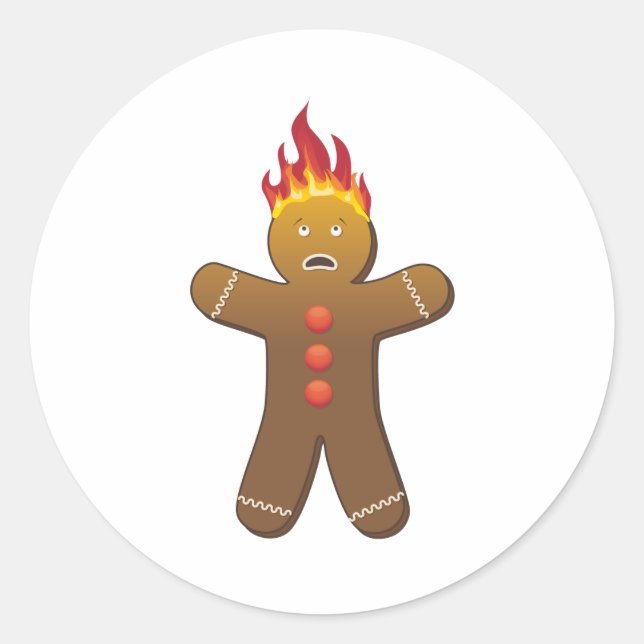 Sticker Rond Gingerbreadman drôle en feu (Devant)