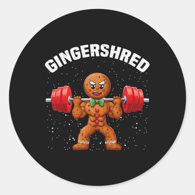 Sticker Rond Gingersher Funny Gingerbread Homme Gym Bodybuildin (Devant)