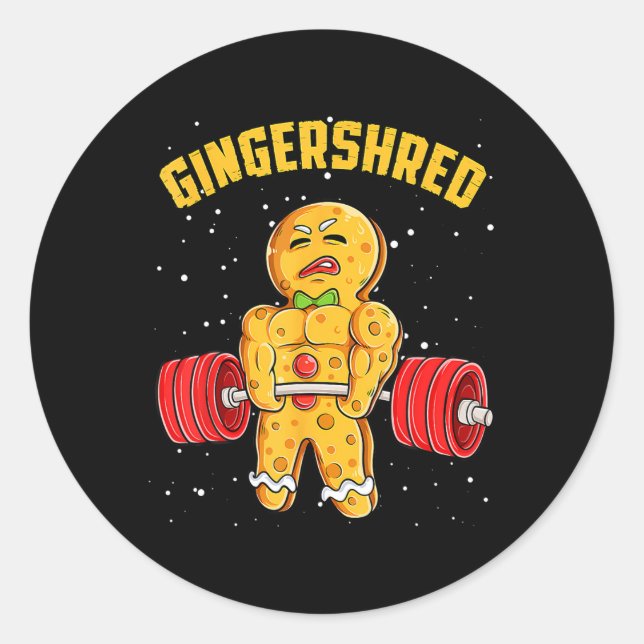 Sticker Rond Gingersher Funny Gingerbread Homme Gym Bodybuildin (Devant)