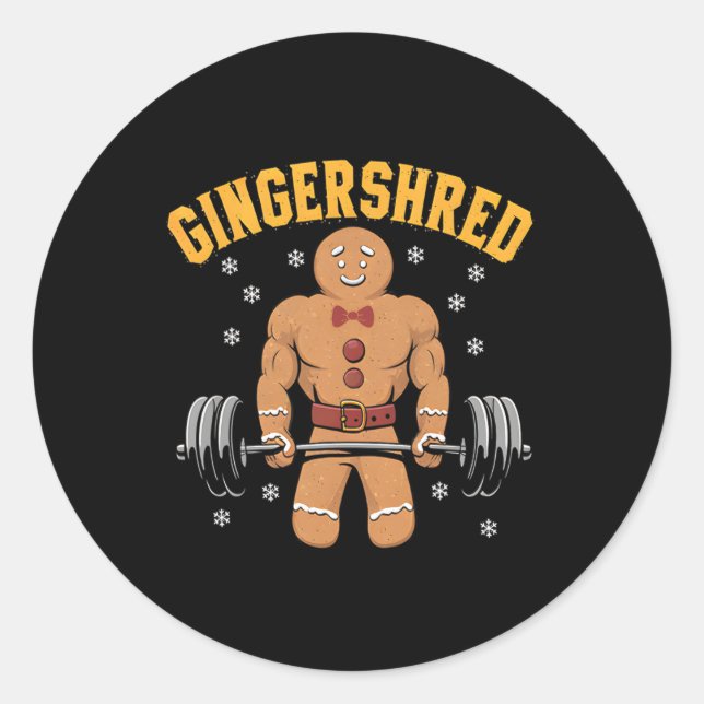 Sticker Rond Gingersher Funny Gingerbread Homme Gym Bodybuildin (Devant)
