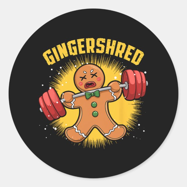 Sticker Rond Gingersher Funny Gingerbread Homme Gym Bodybuildin (Devant)