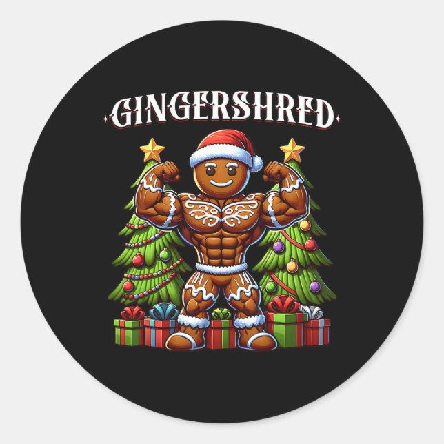 Sticker Rond Gingersher Funny Gingerbread Homme Gym Bodybuildin (Devant)