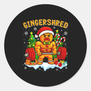 Sticker Rond Gingershred Drôle Homme En Pain D'Épice Gym Muscul