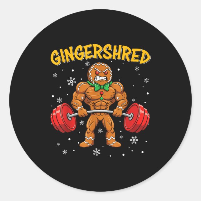 Sticker Rond Gingershred Funny Gingerbread Man Gym Bodybuilding (Devant)
