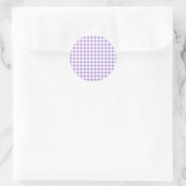 Sticker Rond Gingham Classique Lavande Douce (Sac)