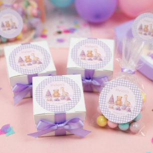 Sticker Rond Gingham Lavande Personnalisé pour 1er Anniversaire
