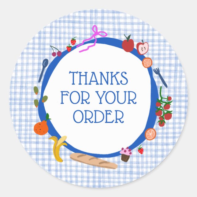Sticker Rond Gingham Picnic Modern Cute CUSTOM ORDER THANK YOU (Devant)