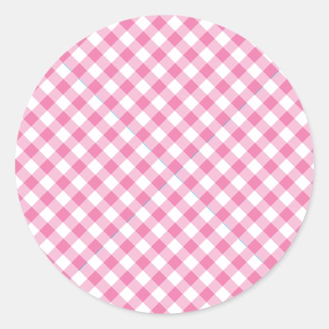 Sticker Rond Gingham Rétro Rose Fuchsia (Devant)