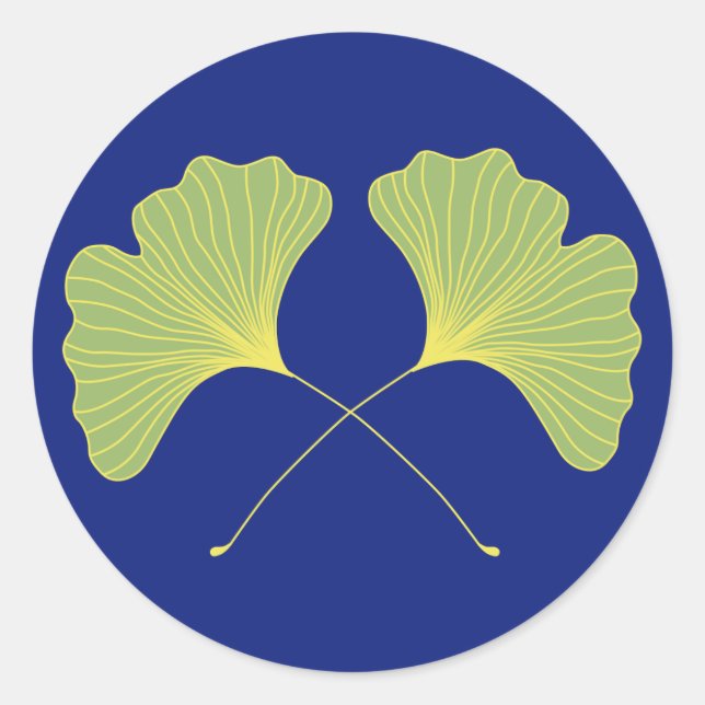 Sticker Rond Ginkgo Tree Feuilles bleu et vert (Devant)