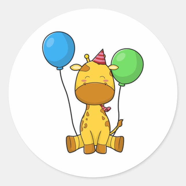Sticker Rond Girafe à l'anniversaire avec ballons (Devant)